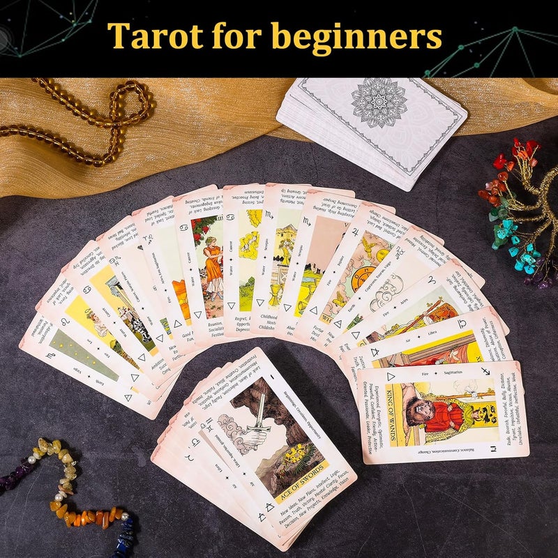 Fofeadm Tarot Cards for Beginners, 78 Original Tarot Deck Card with Guide Book, Durable Tarots Cards with Meaning on Them - Image 5